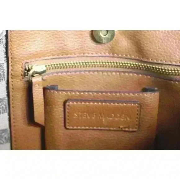 Steve Madden Womens Bwilde Faux Leather Embellished Modern Brown Flat Tote Purse - Picture 8 of 11